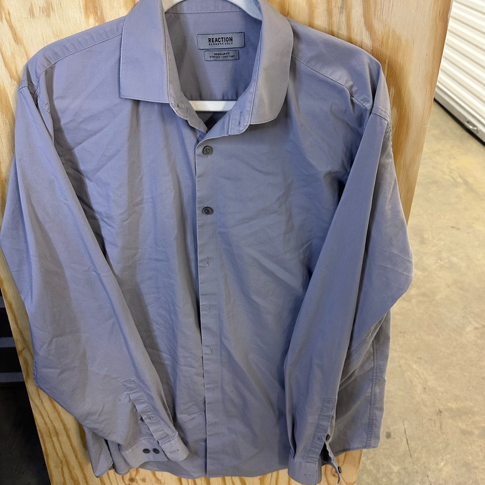 Kenneth Cole Reaction Light Gray Shirt Long Sleeve Shirt 161/2 Neck And 36/37